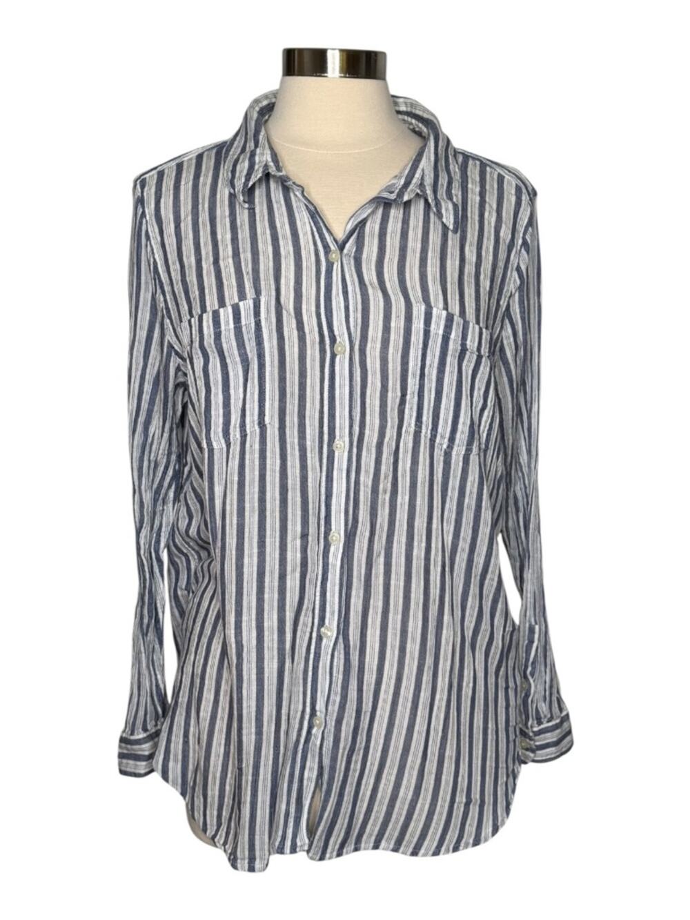 Lucky Brand Blue White Striped Cotton Modal Button Down Shirt XL